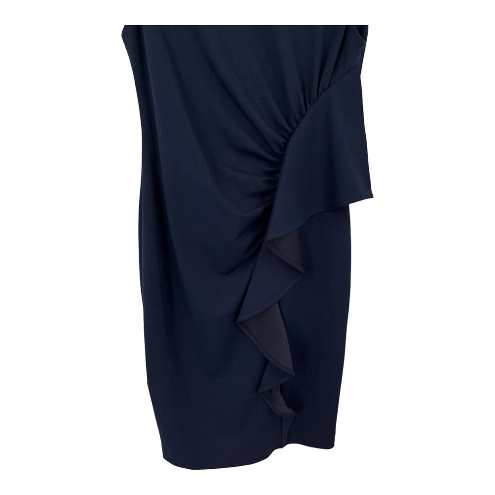 Calvin Klein dress Ruffle crepe sheath sleeveless navy blue size 8 - Picture 4 of 8